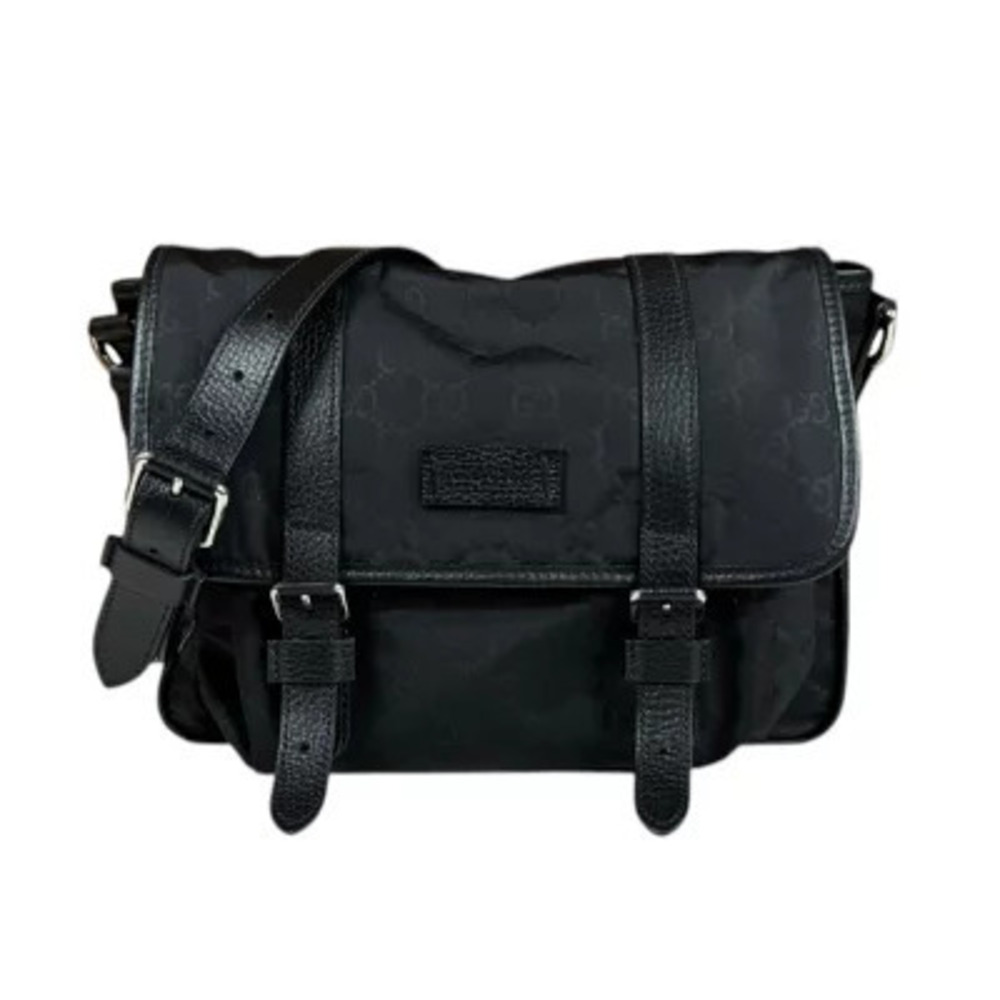 Gucci Guccissima Black Crossbody Messenger Bag tonal GG monogram leather